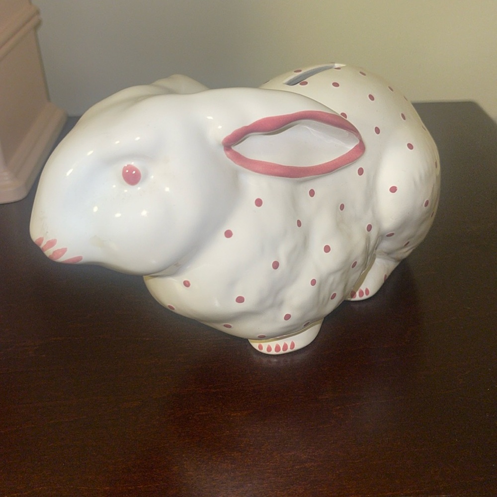 TIFFANY &  COMPANY WHITE WITH PINK ACCENTS PORCELAIN RABBIT BANK